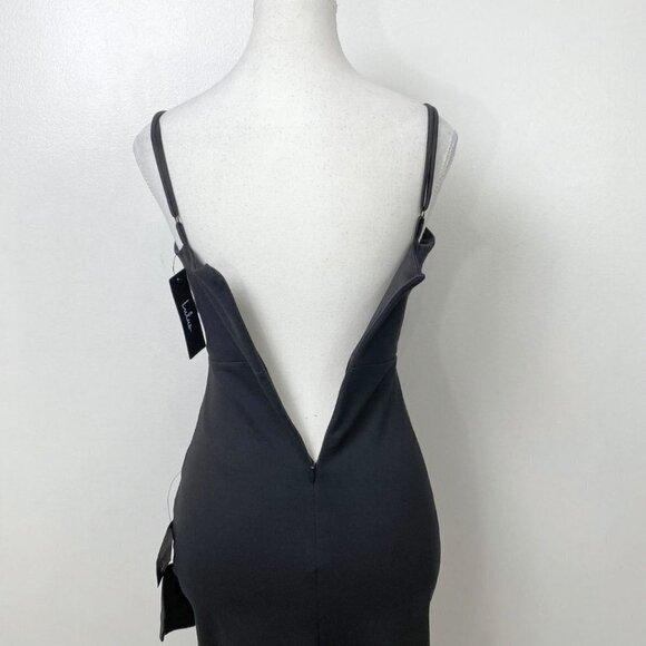 NWT LULUS SEALED WITH A KISS BLACK BODYCON SLEEVELESS V-NECK RUFFLE MINI DRESS - Picture 8 of 11
